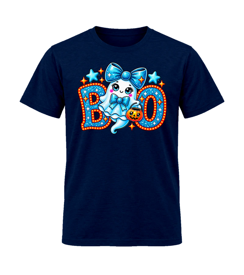 front view of Boo on Navy Gildan 64000 Softstyle Shirt