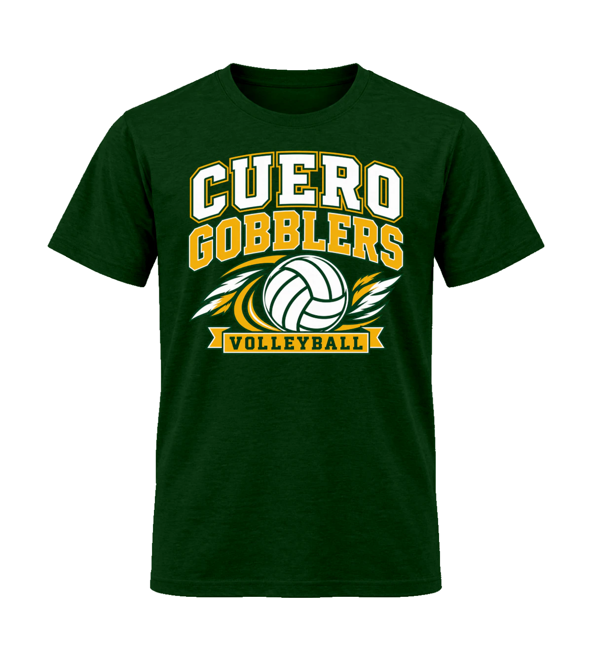 front preview of Cuero Gobblers Volleyball on Forest Green T-shirt