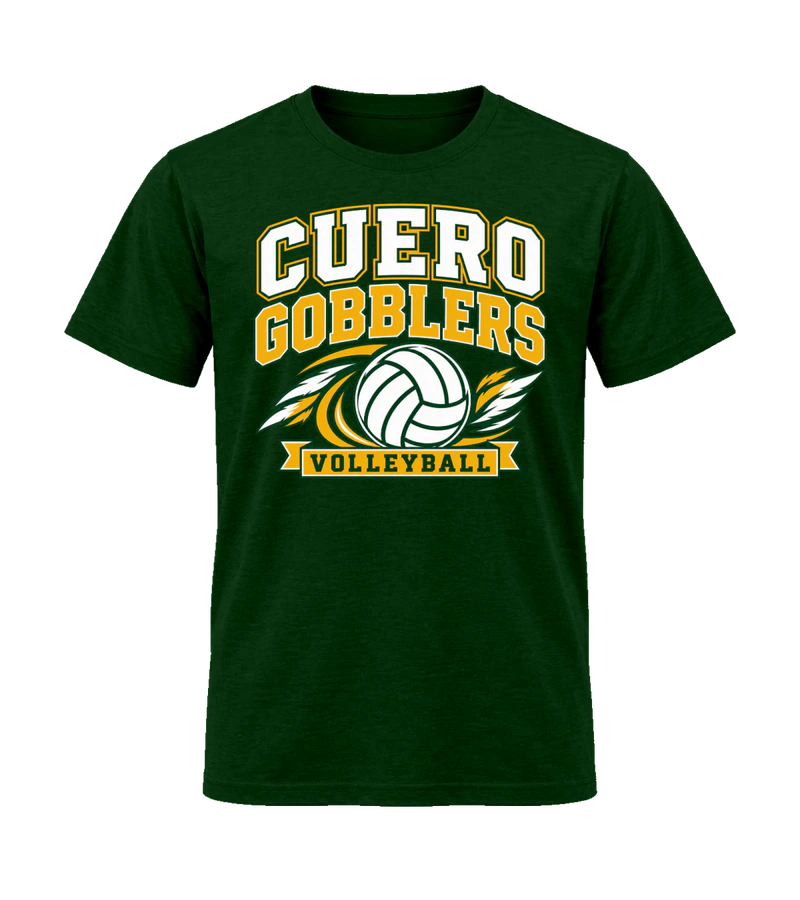 front view of Cuero Gobblers Volleyball on Forest Green Gildan 64000 Softstyle Shirt