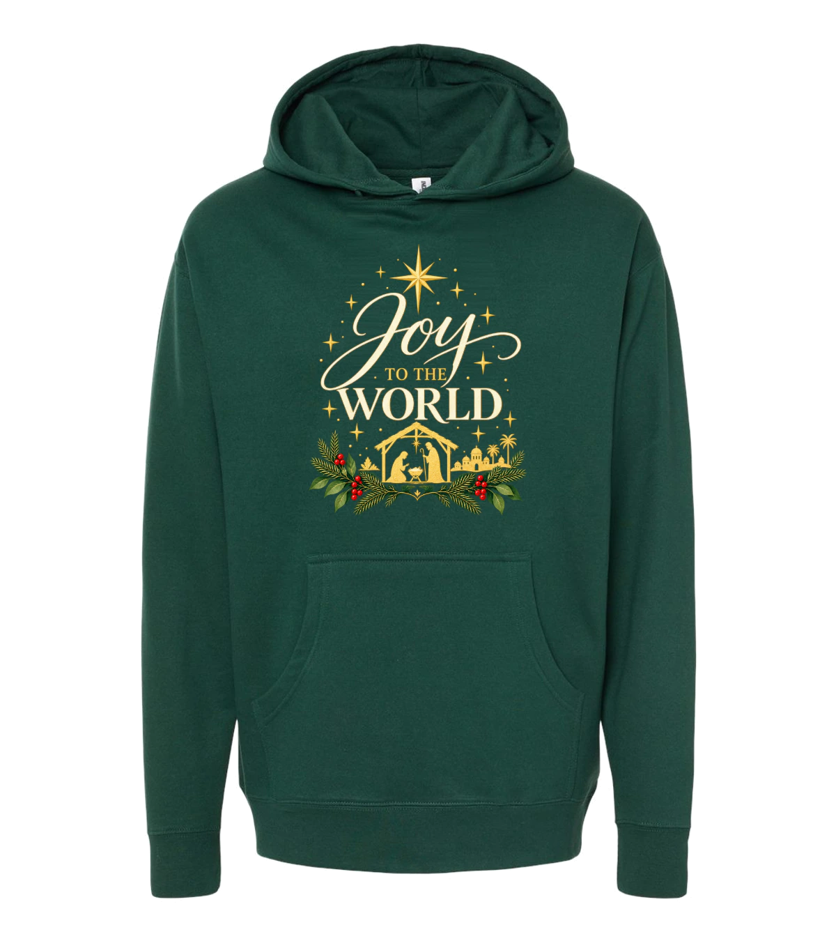 front preview of Joy To The World on Forest Green Hoodie
