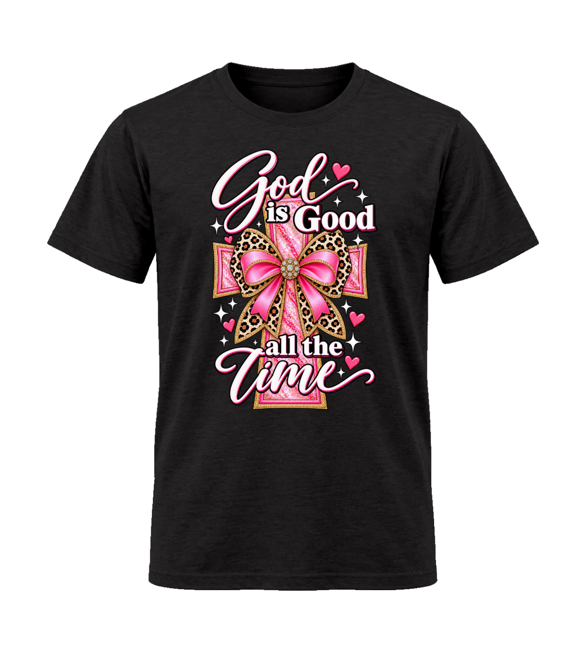 front preview of God Is Good All The Time on Black T-shirt