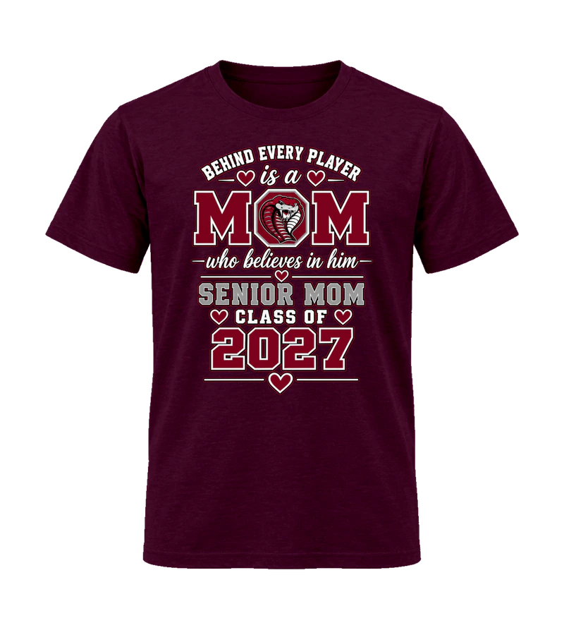 front view of Senior Mom: Friday Night on Maroon Gildan 64000 Softstyle Shirt