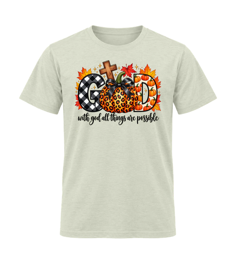 front view of With God All Things Are Possible on Natural Gildan 64000 Softstyle Shirt
