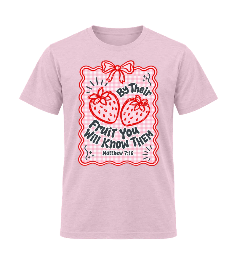 front view of By Their Fruit You Will Know Them on Light Pink Gildan 64000 Softstyle Shirt