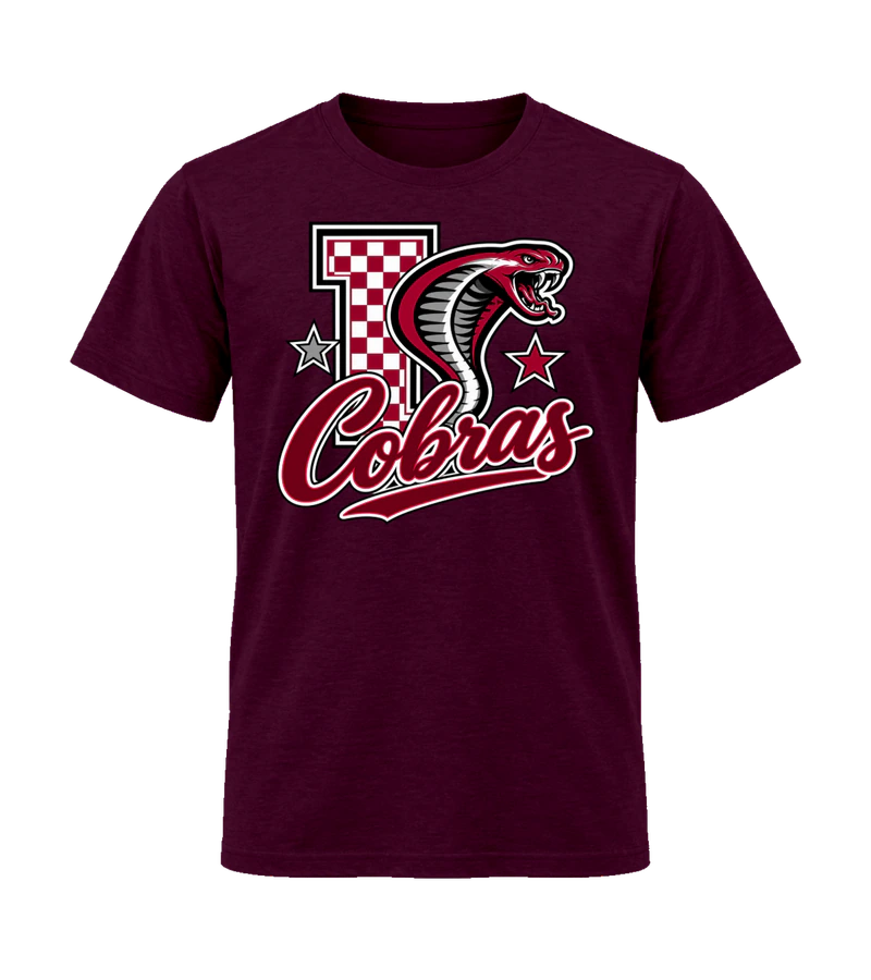 front view of Industrial Cobras on Maroon Gildan 64000 Softstyle Shirt