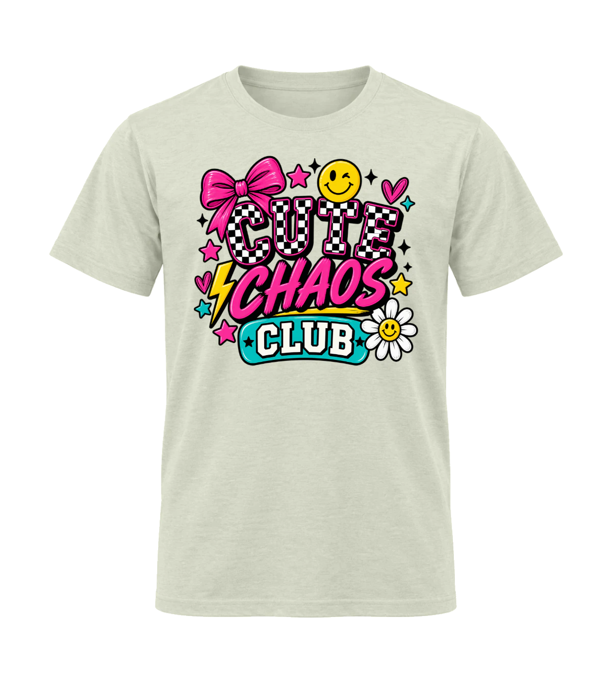 front preview of Cute Chaos Club on Natural T-shirt