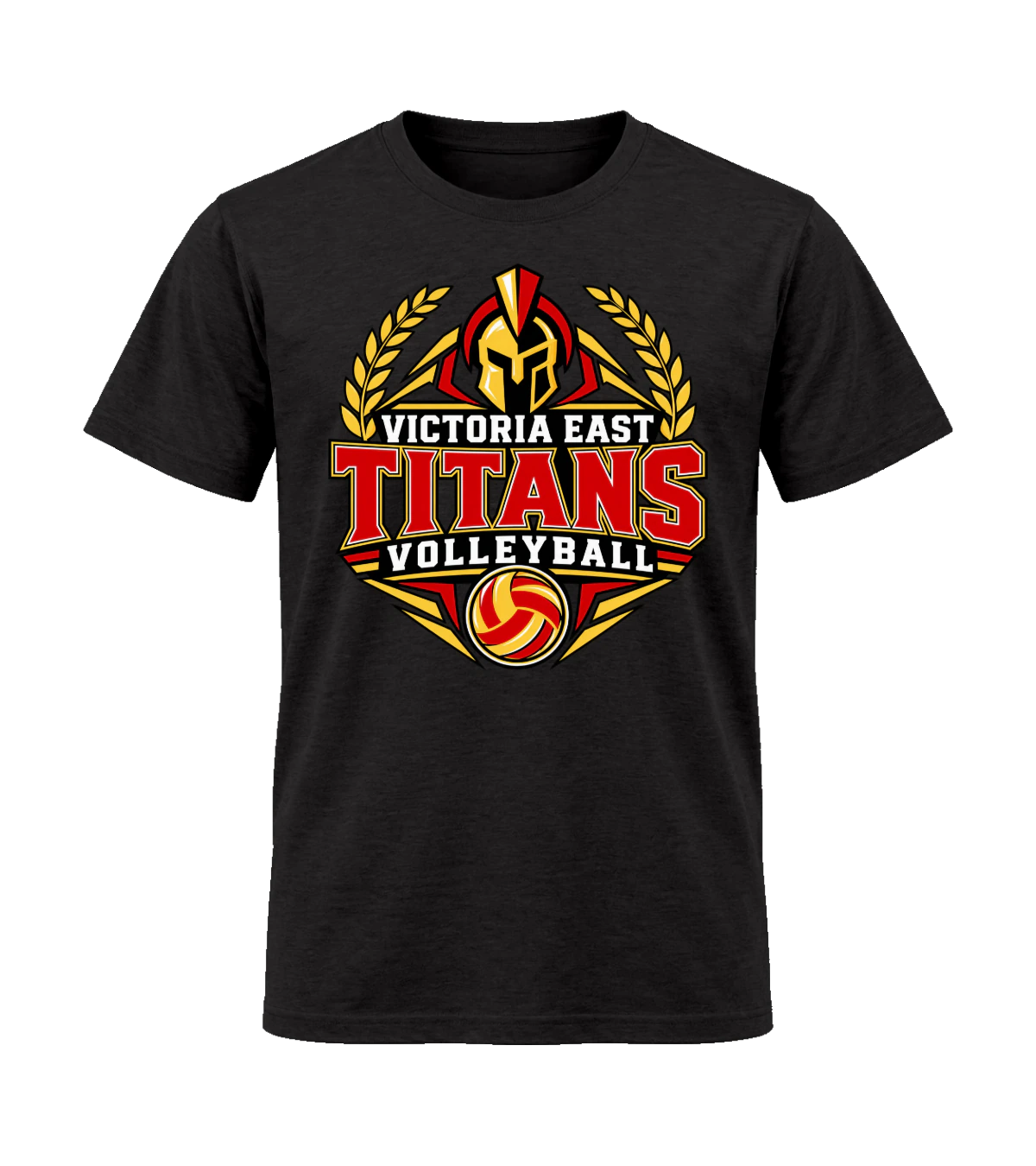 front preview of Victoria East Titans Volleyball on Black T-shirt