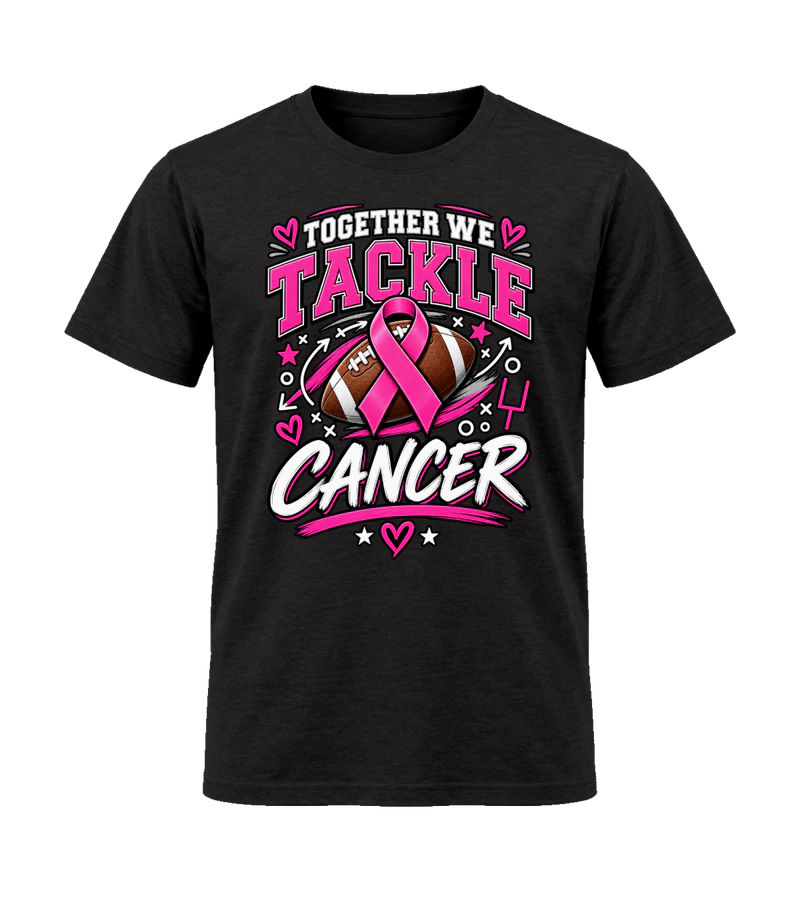 front view of Together We Tackle Cancer on Black Gildan 64000 Softstyle Shirt