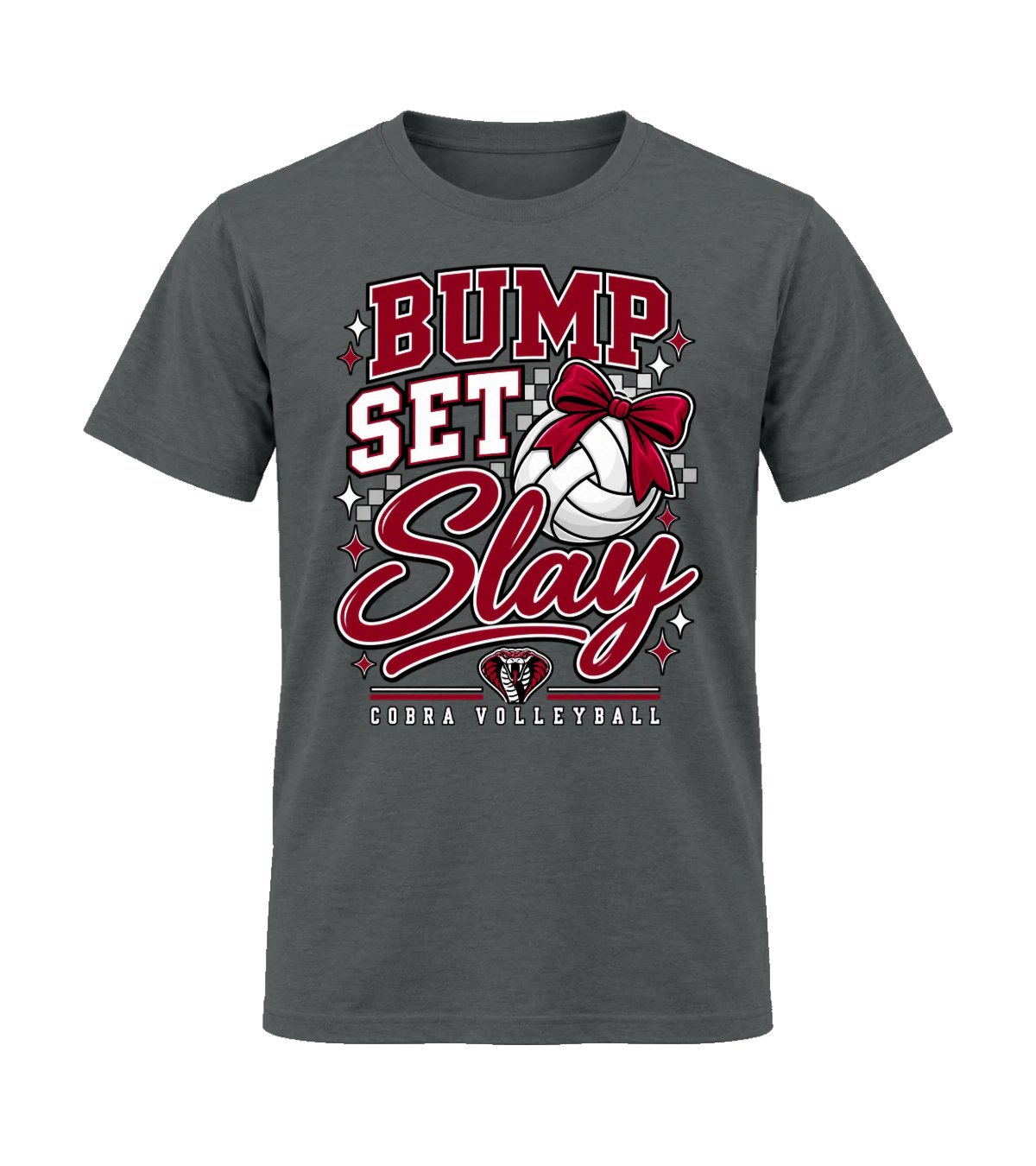front preview of Bump Set Slay Cobra Volleyball on Charcoal T-shirt