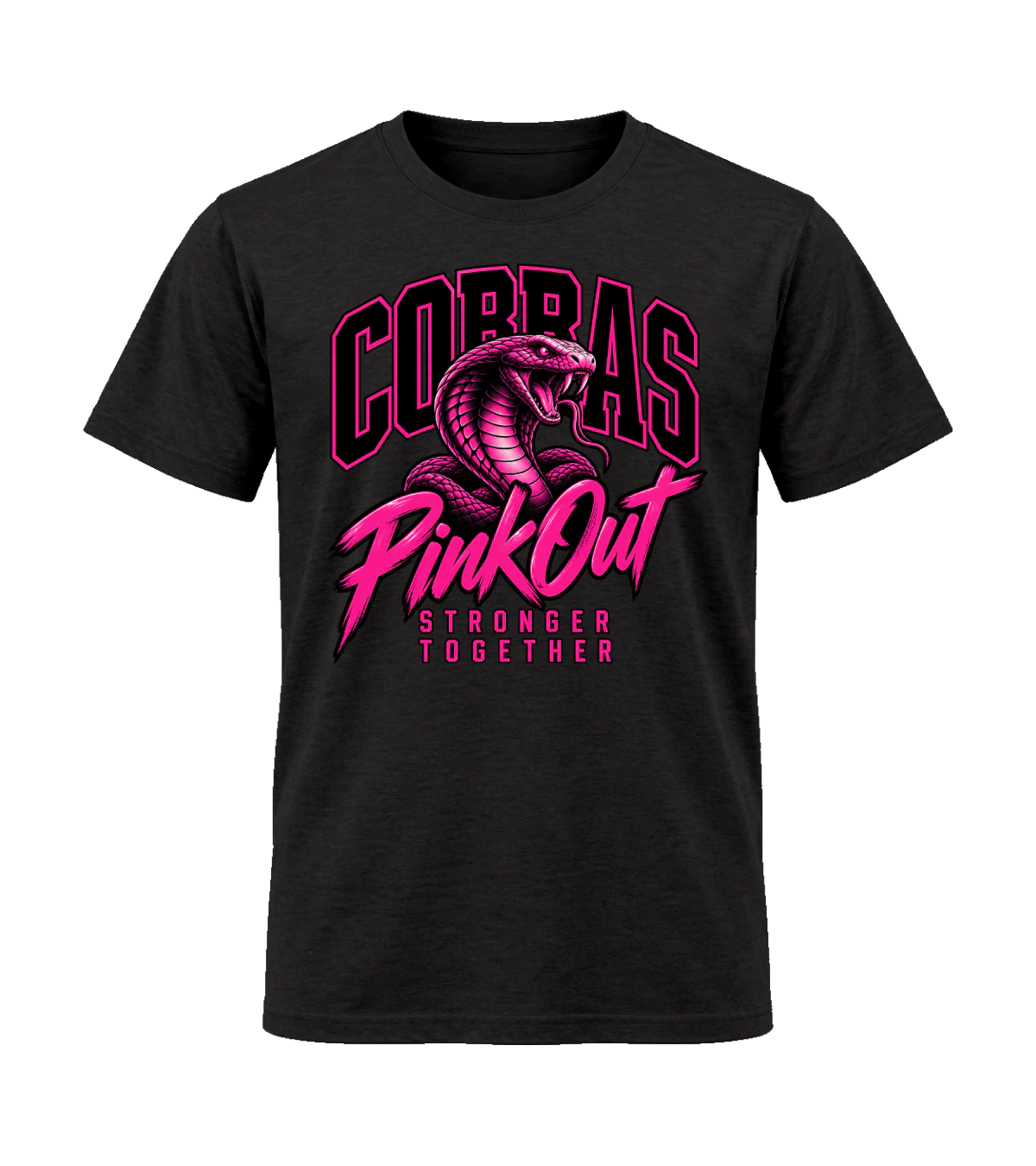 front preview of Cobras Pink Out Stronger Together on Black T-shirt