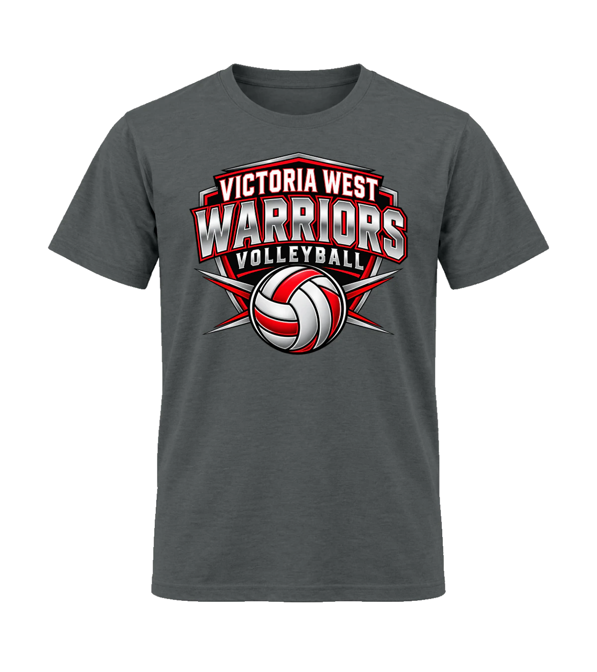 front preview of Victoria West Warriors Volleyball on Charcoal T-shirt