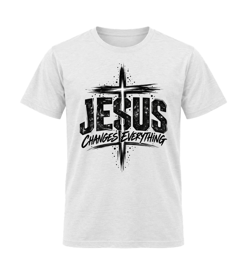 front view of Jesus Changes Everything on White Gildan 64000 Softstyle Shirt