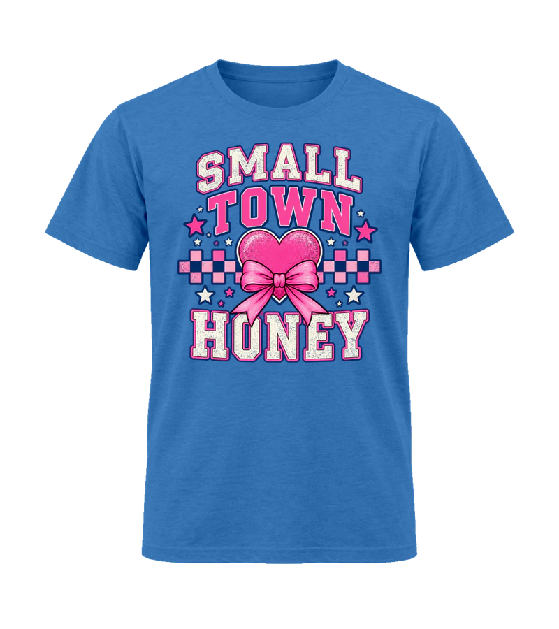 front view of Small Town Honey on Royal Gildan 64000 Softstyle Shirt