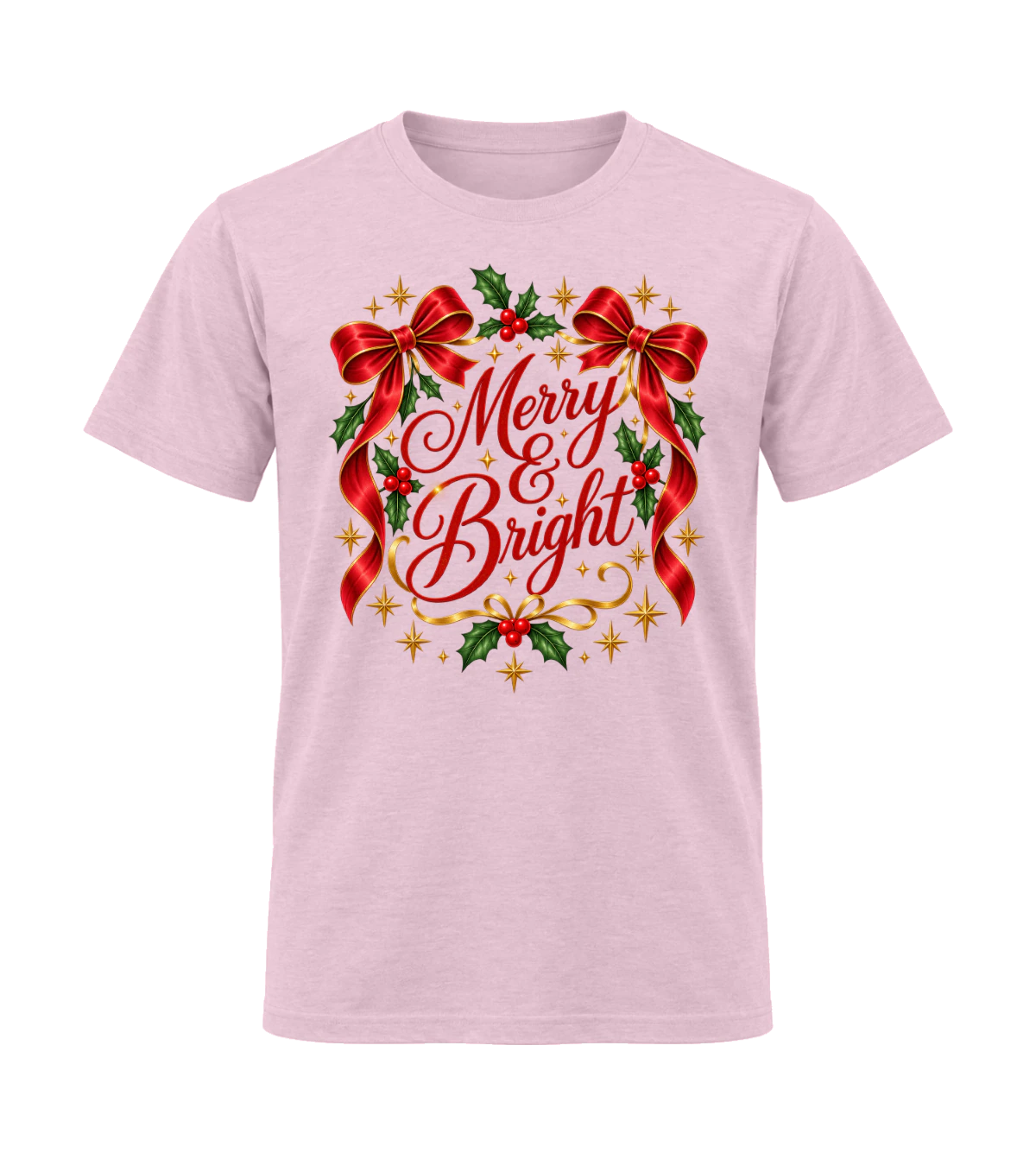 front preview of Merry And Bright on Light Pink T-shirt