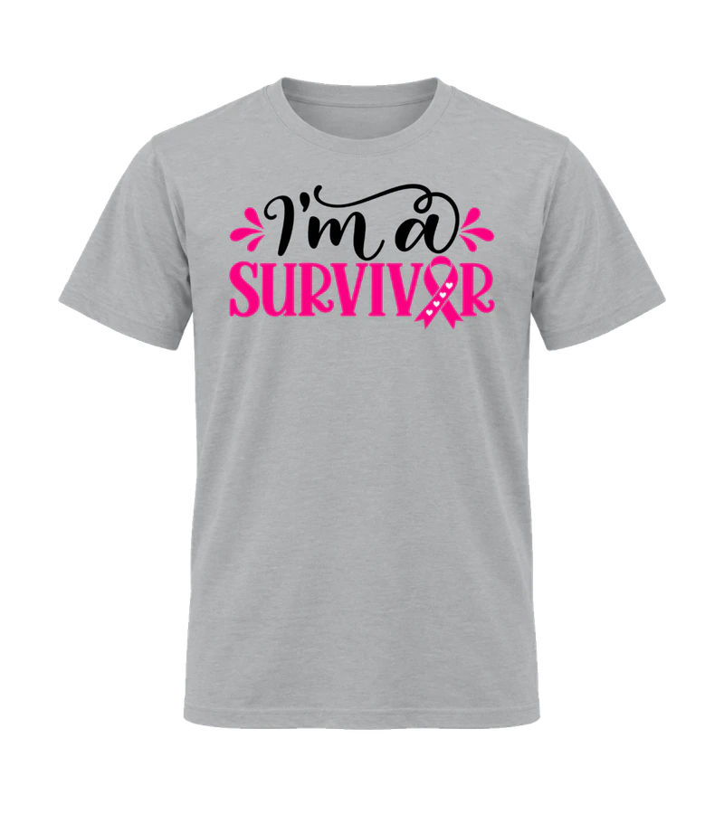 front view of I'm A Survivor on Sport Gray Gildan 64000 Softstyle Shirt