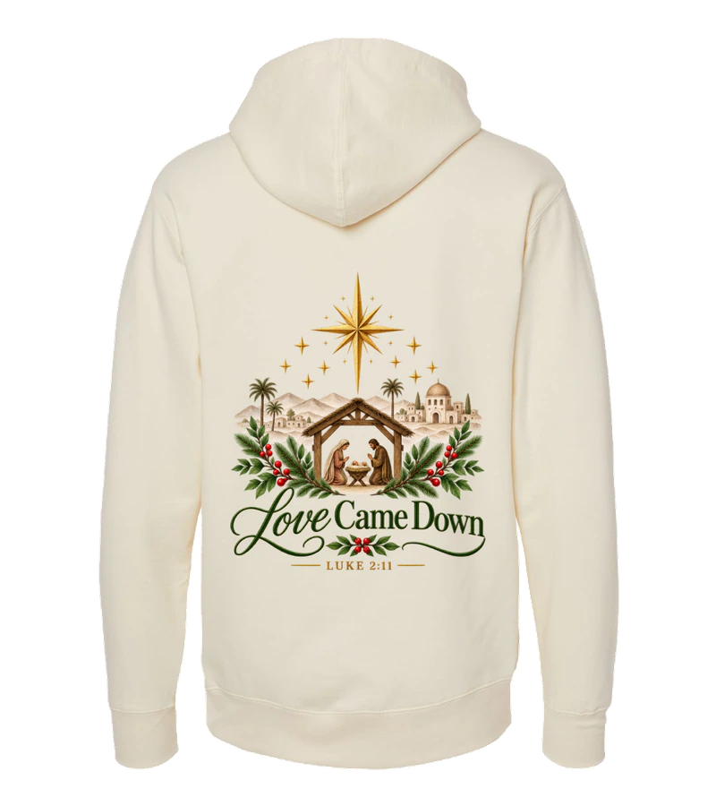 back view of Love Came Down on Bone Independent Trading Co. SS4500 Midweight Pullover Hoodie