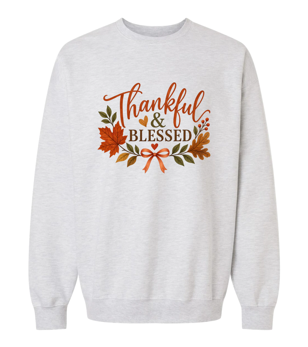 front preview of Thankful & Blessed on Ash Grey Crewneck sweatshirt