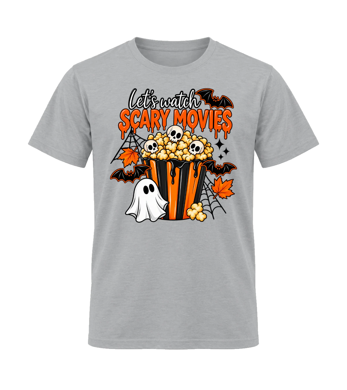 front preview of Let's Watch Scary Movies on Sport Gray T-shirt