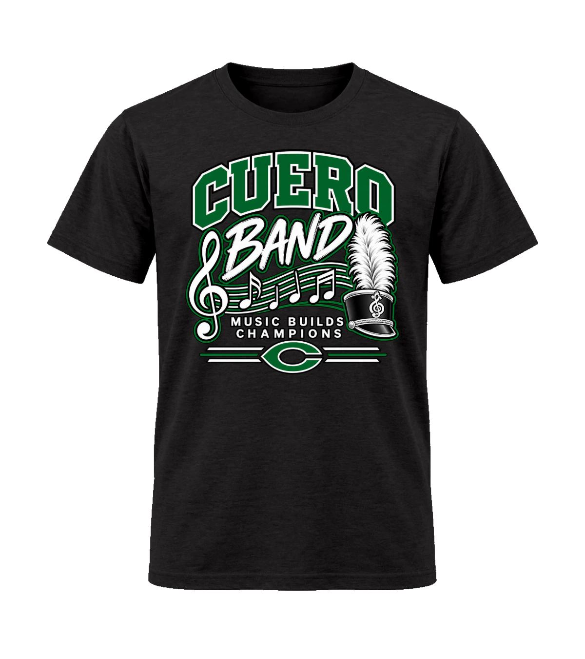 front preview of Cuero Gobblers Band on Black T-shirt