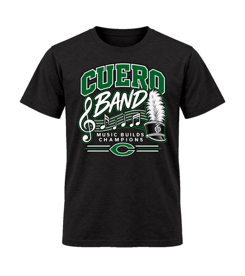 front view of Cuero Gobblers Band on Black Gildan 64000 Softstyle Shirt